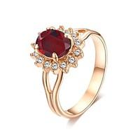 Gorgeous Red Crystal Jewelry 18K Rose Gold Plated Sapphire Sunflower Fashion Engagement Ring