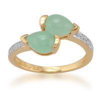 Gold Plated Sterling Silver 1.34ct Jade & 3pt Diamond Two Stone Ring