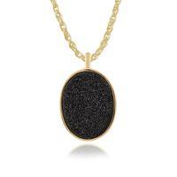 Gold Plated Sterling Silver 6.6ct Black Drusy Quartz Pendant on Chain