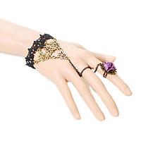 Gothic Style White/Black Lace Rose Flower Ring Bracelet for Lady Body Jewelry