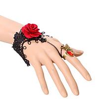 Gothic Style Black Lace Flower Ring Bracelet for Lady Body Jewelry