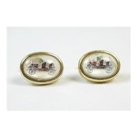 Gold tone red oval motorcar cuff links