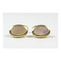Gold tone oval pearl cuff links