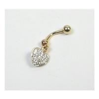 Gold crystal heart body bar - stamped