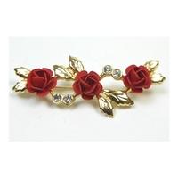 gold tone 3 red flowers brooch