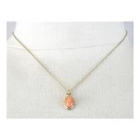 gold chain oval pink coral pendant 9k stamp