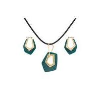 Gold Plated Chunky Green Pendant Set