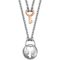 Gold Plated Stainless Steel CZ Lock and Key Necklet ESNL11846A800