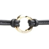 Gold Plated Silver CZ Ring Black Leather Bracelet ELBR91316B170