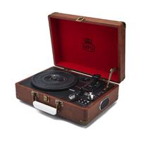 GPO Retro Attache Briefcase Style Three-Speed Portable Vinyl Turntable with Free USB Stick and Built-In Speakers - Vintage Brown