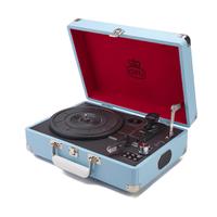 GPO Retro Attache Briefcase Style Three-Speed Portable Vinyl Turntable with Free USB Stick and Built-In Speakers - Sky Blue