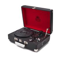 GPO Retro Attache Briefcase Style Three-Speed Portable Vinyl Turntable with Free USB Stick and Built-In Speakers - Black