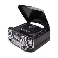 GPO Retro Memphis Turntable 4-in-1 Music System with Built in CD and FM Radio - Black