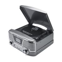 GPO Retro Memphis Turntable 4-in-1 Music System with Built in CD and FM Radio - Silver