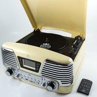 GPO MEMPHIS VINYL TURNTABLE with MP3, FM Radio & CD Deck in Cream