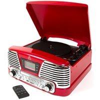 GPO MEMPHIS VINYL TURNTABLE with MP3, FM Radio & CD Deck in Red