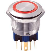 GQ22-11E/R/12V 22mm IP65 Vandal Resistant Switch SPST, On-On, Red LED