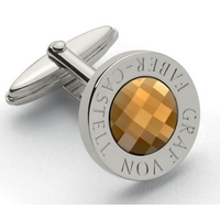 Graf von Faber-Castell Platinum-Plated with Chessboard Faceted Citrine Button Cufflinks