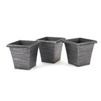 Greenhurst Square Planters Black with Silver Brush Pack of 3