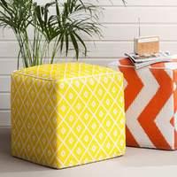 Green Decore Arabian Nights Outdoor Pouf in Yellow and White