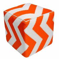 Green Decore Psychedelia Outdoor Pouf in Orange and White