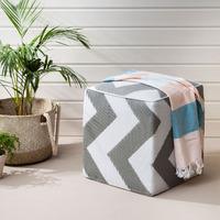 Green Decore Psychedelia Outdoor Pouf in Grey and White