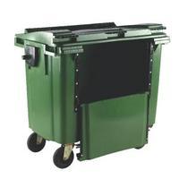 Green 1100 Litre Wheeled Bin With Drop Down Front and Flat Lid 377975