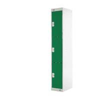 green door 300mm deep three compartment locker mc00016