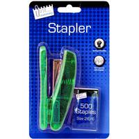 green metallic stapler 500 266 staples set