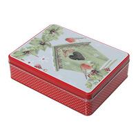 grandma wilds red embossed bird house biscuit tin