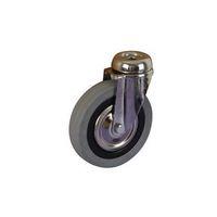 GREY RUBBER TYRED, CROME PLATED CASTOR, SINGLE HOLE 100MM DIAMETER