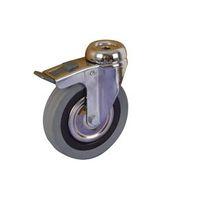 grey rubber tyred crome plated castor single hole 125mm diameter