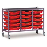 Gratnells 15 Shallow Tray (Red) Metal Rack (Grey) with Castors 105...