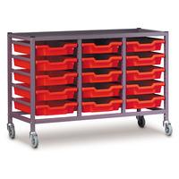 gratnells 15 shallow tray red metal rack grey with castors 105