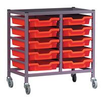 Gratnells 10 Shallow Tray (Red) Metal Rack (Grey) with Castors 710...