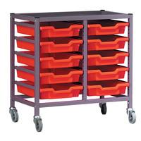 gratnells 10 shallow tray red metal rack grey with castors 710