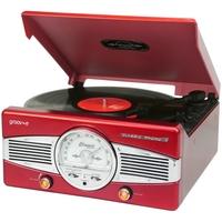 Groov-e Classic Vinyl Record Player with FM Radio & Built-in Speakers Red