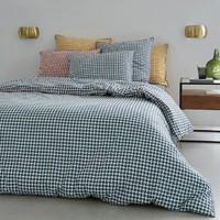 green tie print cotton percale duvet cover