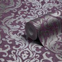 graham brown drama purple damask metallic wallpaper