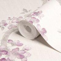 Graham & Brown Mercutio Cream Grey & Plum Blossom Wallpaper
