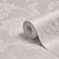 Graham & Brown Fibrous Sandringham Lilac & White Floral Metallic Wallpaper