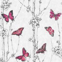 graham brown fresco pink white butterfly trees wallpaper