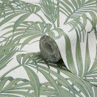 Graham & Brown Julien Macdonald Honolulu Palm Green Foliage Glitter Effect Wallpaper