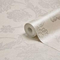 Graham & Brown Fibrous Sandringham Silver & White Floral Metallic Wallpaper