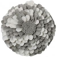 Grey and White Felt Round Flower Cushion (Set of 6)