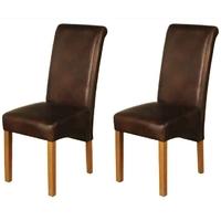 Grace Brown Leather Effect Fabric Dining Chair (Pair)