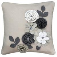 Grey Felt Flower and Gems Cushion