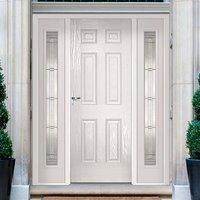 GRP White Colonial 6 Panel Composite Door with Two Sidelights