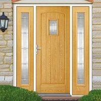 grp oak cottage glazed composite door with two sidelights