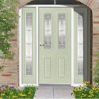 grp green white malton glazed composite door with two sidelights